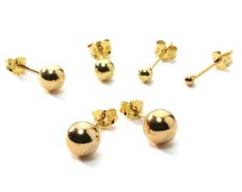18ct Gold Plated Sterling Silver Ball Stud Earrings (Pair)