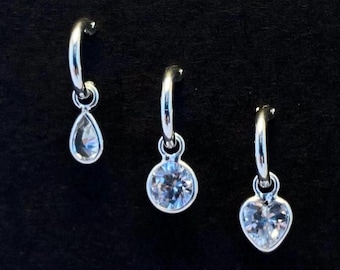 925 Sterling Silver CZ Dangle Hoop Earring –  Ear, Helix, Cartilage, Tragus Piercing