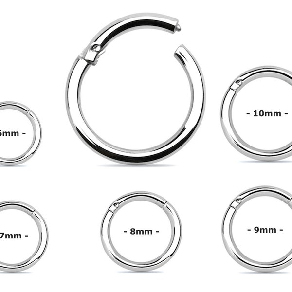 925 Sterling Silver Clicker Hinged Segment Seamless Continuous Earring or Nose Ring 6, 7, 8, 9 or 10mm - 18g 16g or 14g