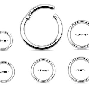 925 Sterling Silver Clicker Hinged Hoop Segment Seamless Continuous Earring /Nose Ring 5mm 6mm 7, 8 9,10mm -18g(1.0mm) 16g(1.2mm) 14g(1.6mm)