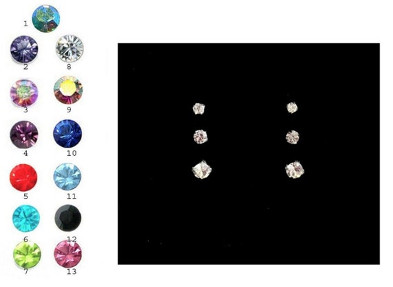 Set of Three Pairs Crystal Rhinestone Stud Earrings AB Multicolor Pink and Blue Set of Three Pairs Crystal Rhinestone Stud Earrings AB Multicolor Pink and Blue
