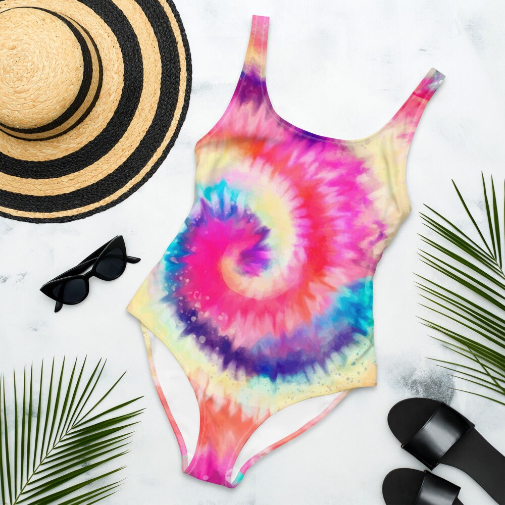 Neon Swirl Tie Dye Print One-piece Swimsuit | Rainbow Tie