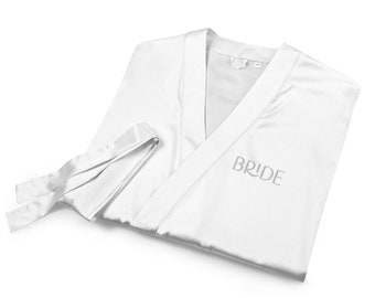 Embroidered Bride Satin Kimono Robe, Bridal Party Gift