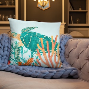 | d’oreiller décoratif pour tortue de mer Beach Home Lake House Sea Turtle Pillow | Ocean Animals Oreiller pour salon, chambre | 3 tailles à choisir!