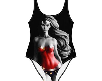 Super Hero One-Piece Swimsuit: Watercolor Pin-Up Comic Book Theme