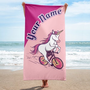 Unicorn Personalized Beach Towel for Kids | Kids Swim Lessons | Florida Beach Vacation | Kids Lake Towel | Girls Personalized Towel 30&quot;x60&quot;