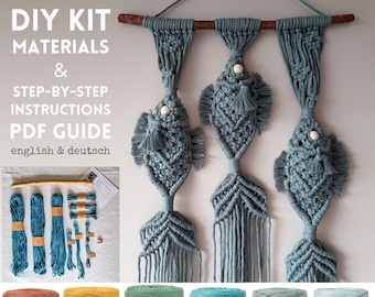 DIY Macrame Kit, Fish Macrame Wall Hanging Kit, Macrame Pattern & Materials