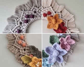 Macrame Wreath, Floral Macrame wall hanging, Seasonal Wreath, Door Wreath, Macrame mandala, Floral Macrame Wreath