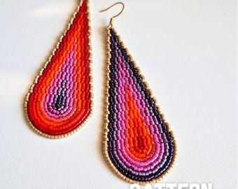 Big Drop Beaded Earrings Pattern with Word Chart, Statement Earrings Pattern, Miyuki Delica Bead Pattern, Pattern for 3 color schemes