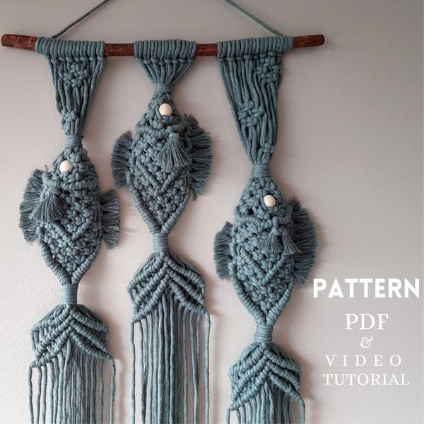 Padrão de Macramê para Pendurar Peixe na Parede: Nível Iniciante-Intermediário (PDF e Vídeo)