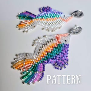 Große Fisch Perlen Ohrringe Muster mit Word Chart, Brick Stich Perlenmuster, Miyuki Delica Muster