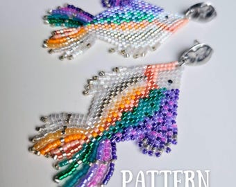 Big Fish Beaded Earrings Pattern with Word Chart, Brick Stitch Bead Pattern, Miyuki Delica Pattern