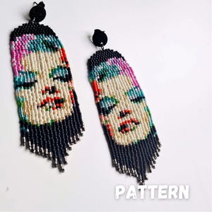 MM Beaded Fringe Earrings Pattern with Word Chart, Marilyn Monroe Earrings Pattern, Miyuki Delica Bead Pattern