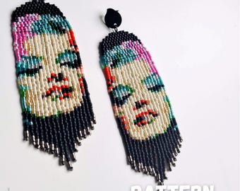 MM Beaded Fringe Earrings Pattern with Word Chart, Marilyn Monroe Earrings Pattern, Miyuki Pattern, Delica Bead Pattern, Beadwork Pattern