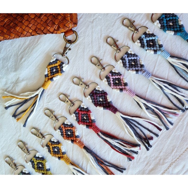 4 Macrame Keychains, Set of 4 colorful keychains, Keyrings for family and friends image 1