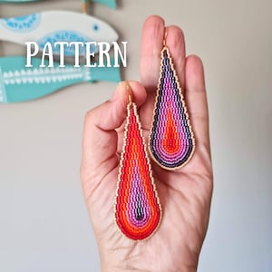 Patrón de pendientes grandes con cuentas y diagrama, patrón de abalorios Miyuki Delica, PDF