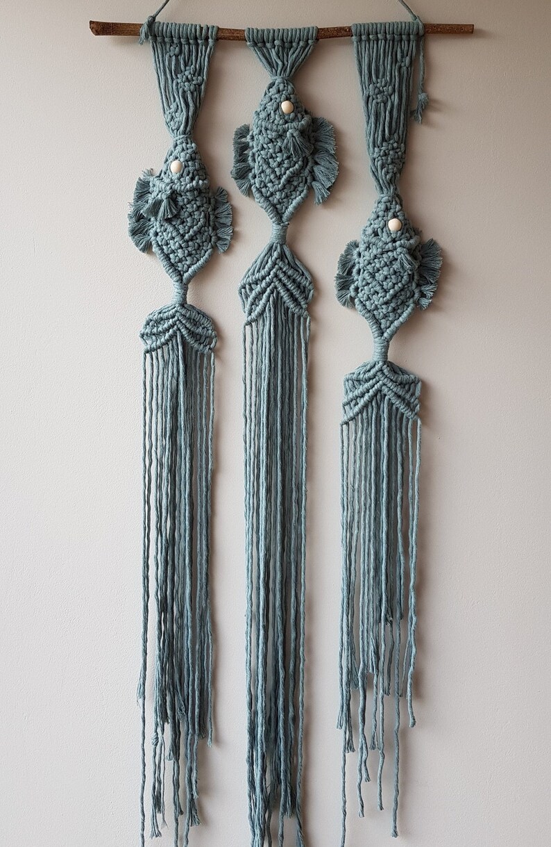 Blue fish macrame wall hanging Boho chic home decor animal | Etsy