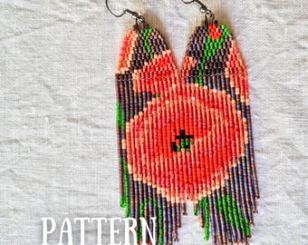 Poppy Fringe Earrings Pattern, Miyuki Delica Seed Beads (PDF Pattern)