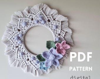 Patrón de corona de macramé: Tapiz de mandala floral (tutorial en PDF)
