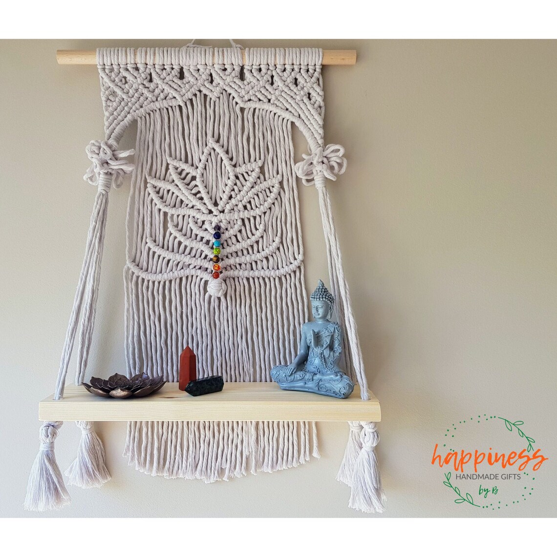 Chakra Macrame Wall Hanging Lotus Macrame Shelf With 7 Chakra Etsy