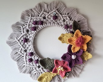 Spring Wreath, Macrame Wreath, Door Wreath, Macrame mandala, Floral Macrame Wreath