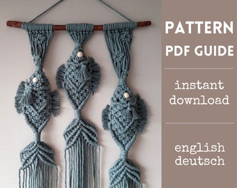 Macrame Pattern, Fish Macrame wall pattern, Beginner - Intermediate, PDF & Video guide