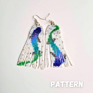 Beaded Fringe Earrings Pattern with Word Chart, Blue Fish Earrings Pattern, Miyuki Delica Bead Pattern, Beadwork Pattern