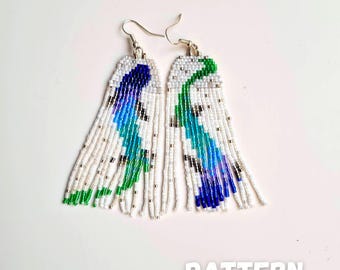 Beaded Fringe Earrings Pattern with Word Chart, Blue Fish Earrings Pattern, Miyuki Delica Bead Pattern, Beadwork Pattern