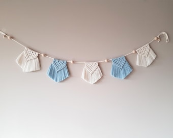 Macrame Banner: Blue & White Nursery Garland