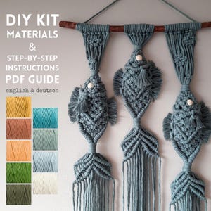 DIY Makramee Fisch Wandbehang-Kit: Recyceltes Baumwollgarn (PDF Muster + Video-Tutorial) | Makramee Muster + Materialien