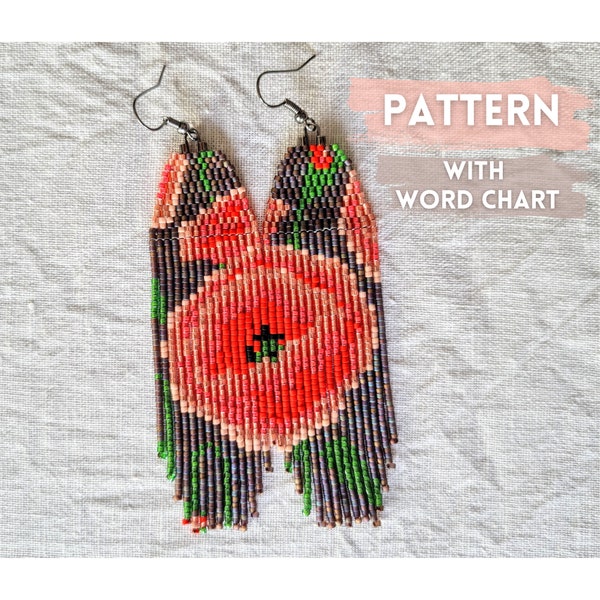 Beaded Fringe Earrings Pattern with Word Chart, Poppy Earrings Pattern, Miyuki Pattern, Delica Bead Pattern, Beadwork Pattern