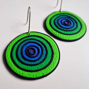 Handmade Polymer Clay Earrings - Unique Colorful Circular Design - Funky Dangle Earrings