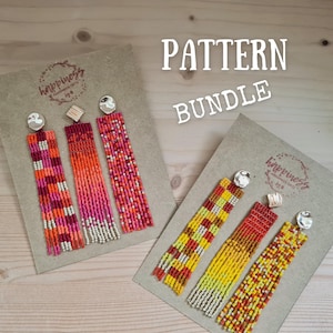 Paquete de patrones de pendientes con flecos / Diagrama de palabras / 6 diseños para combinar / Pendientes desiguales / PDF de abalorios Miyuki Delica, puntada cuadrada, flecos