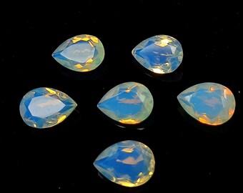 Fantastisk kvalitet, opalitkvartsslipad ädelsten päronformad opalitkvarts 5 st. sats fasetterad ädelsten, storlek 10 x 14 mm,