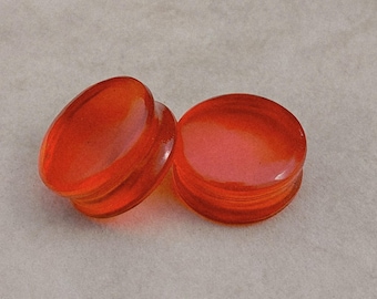 Orange Quartz Carved  Gemstone, Tunnel Plug Double Flare Plug Smooth Polish Handmade Ear Stretcher Gauges Gemstone Quartz Plugs Earring
