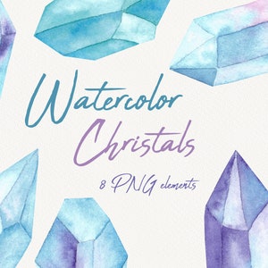 Watercolor crystals illustration, Hand-drawn gems art, Colorful gemstones, Instant download, Crystal clipart, Gemstones collection