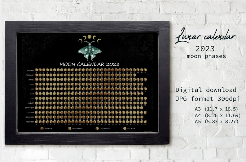 The singapore mint Lunar Calendar 2023 Moon Calendar 2023 Lunar Moth Digital - Etsy