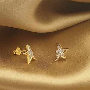 Pave Star-oorknopjes in sterlingzilver, sierlijke sterstekers cadeau voor haar, zilveren oorbellen, gouden steroorbellen meisjessieraden, cadeau voor tieners