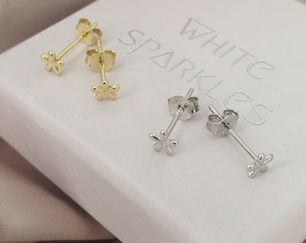 Tiny Flower Stud Earrings in Sterling Silver, Minimalist Floral Jewelry Gift for Her