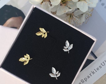 Olive Leaf Stud Earrings Sterling Silver Branch Earrings Dainty Earrings, Simple Cute Wedding Bridal Earrings, Gift for Her, Bridesmaid Gift