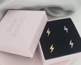 Sterling Silver Lightning Bolt Earrings with Crystals, Pave Stud Earrings, Cute Lightning Earrings, Friendship Jewellery Gift, Gift For Her