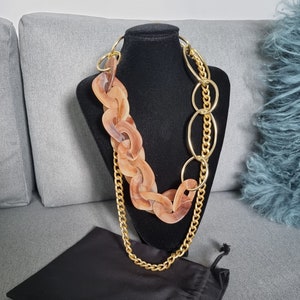 Lightweight Chunky Chain Necklace, Bold Statement Necklace, Orange Aluminum Chain Jewelry, Lightweight Gift for Her, Unique Chunky Necklace