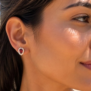 Ruby Zircon Stud Earrings Sterling Silver | Gold or Platinum Cubic Zirconia Jewelry