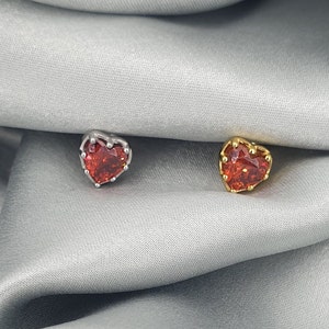 Ruby Red Heart Stud Earrings – Gold/Platinum Plated Sterling Silver | White Sparkles