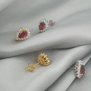 Ruby Zircon Earrings, Sterling Silver Gold or Platinum Plated Cubic Zirconia Jewelry Gift for Her