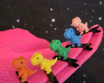 Regnbågshårspännen med dinosaurier | Söta dinosauriehåraccessoarer | Kawaii hårspännen | Färgglada dinosauriespännen | Rave-accessoarer | Hårspännen för barn