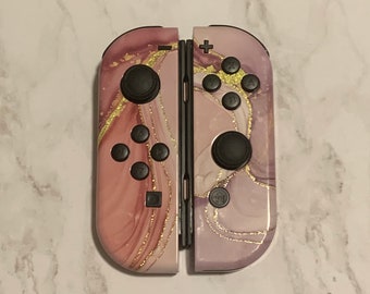 Pink and Gold Marble Custom Joycons