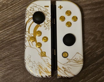 Joycons Personalizados Fondo Blanco Ola Dorada