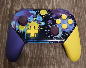 Purple Yellow Clear Blue Paint Splatters Custom Pro Controller