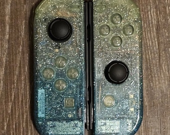 Glitter Clear Blue Green Ombre Custom Joycons